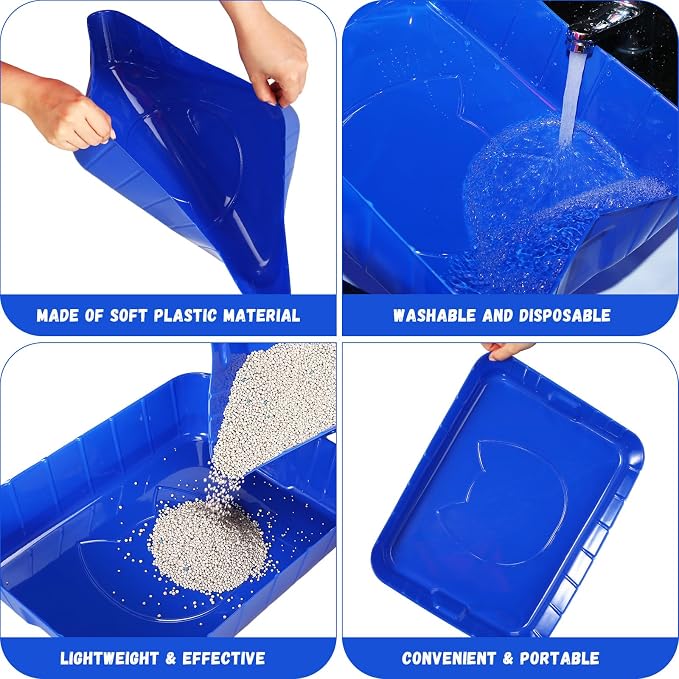 Bokon 25 Count Disposable Litter Box for Cat, Large Disposable Litter Tray for Travel Home Durable Portable Plastic Kitty Litters Boxes Leak-resistant Easy-grip Rim, 15.7 x 11.8 x 3 Inches(Royal Blue)