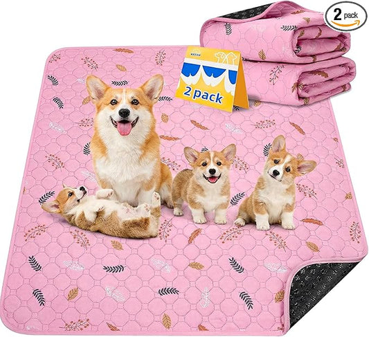 Sunheir 2-Pack Extra Large Reusable Dog Mat for Floor, Dog Playpen, Non-Slip Waterproof Super Absorbent Washable Pee Pads for Dogs, Pet Whelping Pads, Potty Training - Pink, 36" x 48"