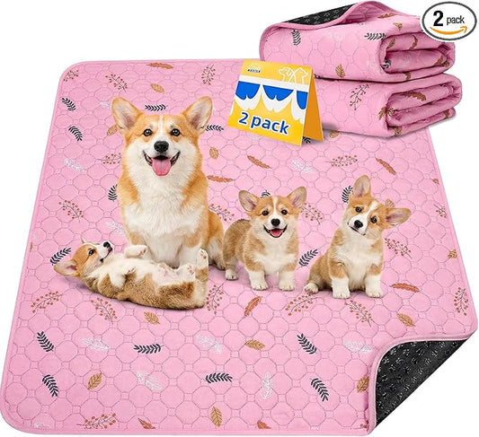 Sunheir Washable Pee Pads for Dogs Large 48" x 48" 2-Pack Reusable Puppy Pads Pet Training Pads, Absorb Dog Mats, Whelping Pad, Non-Slip Protects Against Urine Leakage (Leaves - Pink, 48x48)