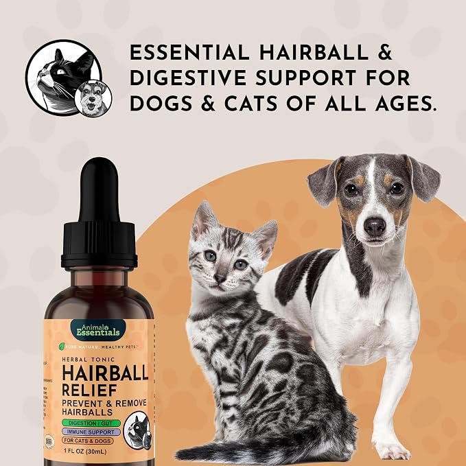Animal Essentials Hairball Relief Formula - Hairball Treatment for Dogs and Cats, Hairball Medicine, Hairball Remedy, Marshmallow Root Extract - 2 Fl Oz