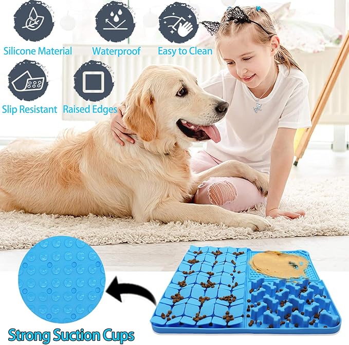 Silicone Snuffle Mat for Dog,Slow Feeder Lick Mat with Suction Cups for Slow Eating,Encourages Natural Foraging Skill,Pet Sniffing Mat for Small/Medium/Large Dog Cat (Blue)
