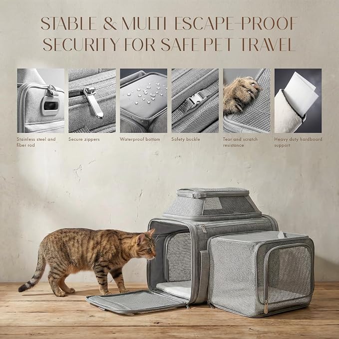 Top and Side Expandable Pet Carrier with Treat & Pet Window,18x11x11 Inch Delta American United Airline Approved,Soft-Sided Dog Carrier for Small Dogs and Cats,Travel Cat Carrier with Locking Zippers