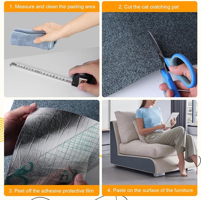 Cat Scratching Mat Self-Adhesive, 157.5'' x 15.8'' Trimmable Cat Scratch Pads Furniture Protector, DIY Climbing Cats Scratching Carpet for Couch, Door Frame or Wall Corner Protector (Light Gray)