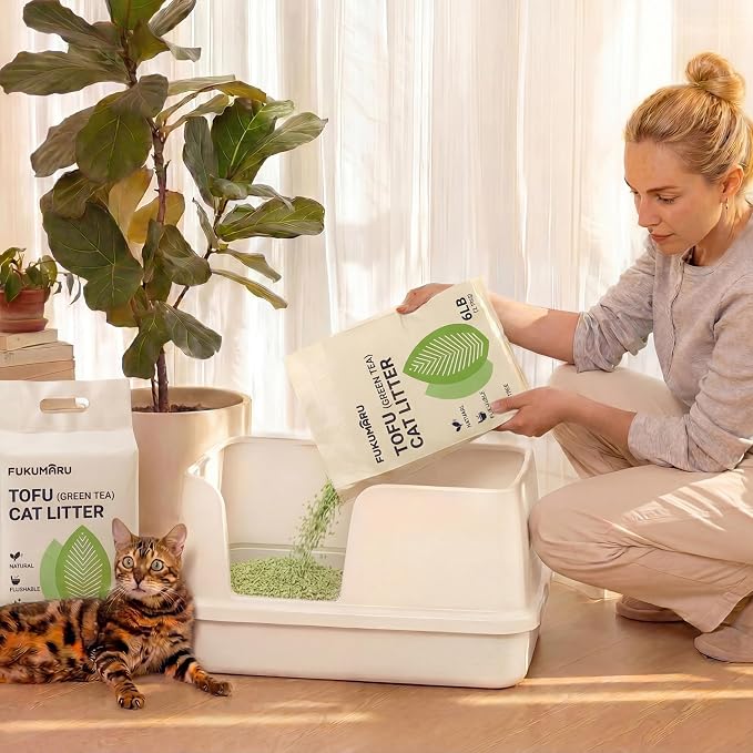 FUKUMARU Tofu Cat Litter 18LB – Clumping Cat Litter, Odor Control with Green Tea Scent, Dust Free and Easy to Agglomerate, Disposable in The Toilet