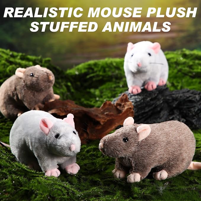 Honoson 8 Pcs Rat Stuffed Animal Mouse Plush Toy 7 Inch Fake Rat Small Stuffed Mice Bulk Cuddly Realistic Plushies for Birthday Christmas Surprise Gifts(Grey, Brown,Classic)