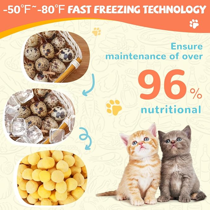 PAWUP Freeze Dried Quail Egg Yolk Pet Treats, Freeze Dried Chicken Heart Pet Treats, Freeze-Dried Pet Food for Dogs, Cats, Pure Fresh Ingredient