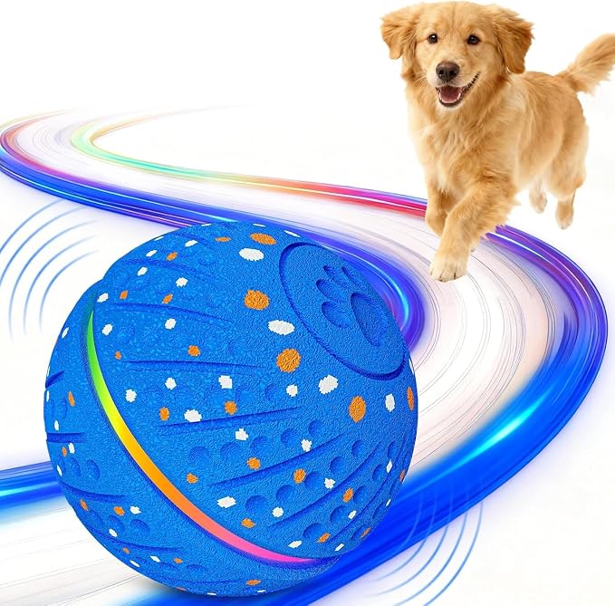 Interactive Dog Toys Dog Ball - 3 Modes Auto Rolling & Bouncing Ball with RGB Light, Durable E-TPU Play Ball for Small Medium Dogs(Blue)
