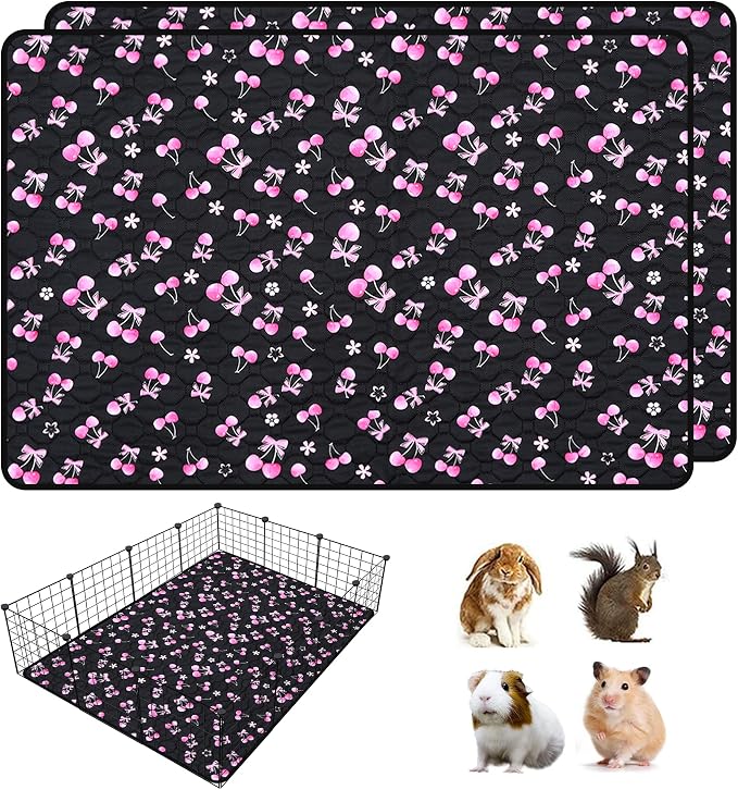 2 Pack Waterproof Guinea Pig Cage Liner, 36" x 48" Washable Reusable Guinea Pig Liner, Super Absorbent Leak-Proof Pet Pee Pad Mats for Guinea Pigs Rabbit Chinchilla Bunny Hamster