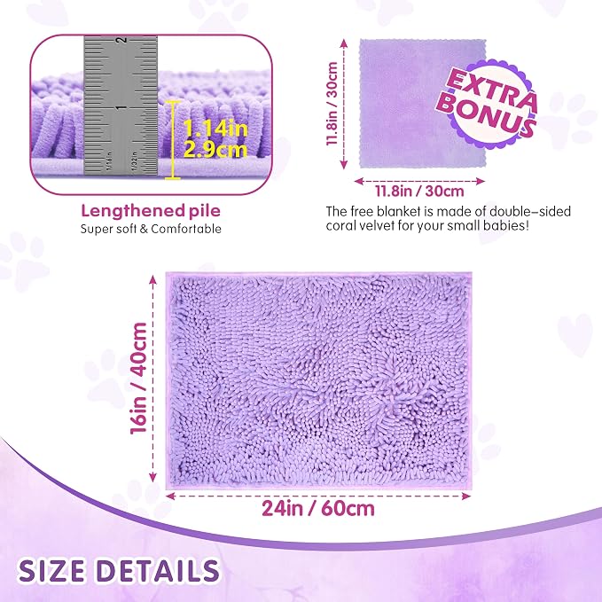 Guinea Pig Cage Liner Bedding 2 PCS, Washable Guinea Pig Bed Mat, Extra Absorbent Rabbit Pee Pad Reusable, Non-Slip Fleece Blanket for Bunny and Small Animal Cage Accessories (Purple, 24"x16")