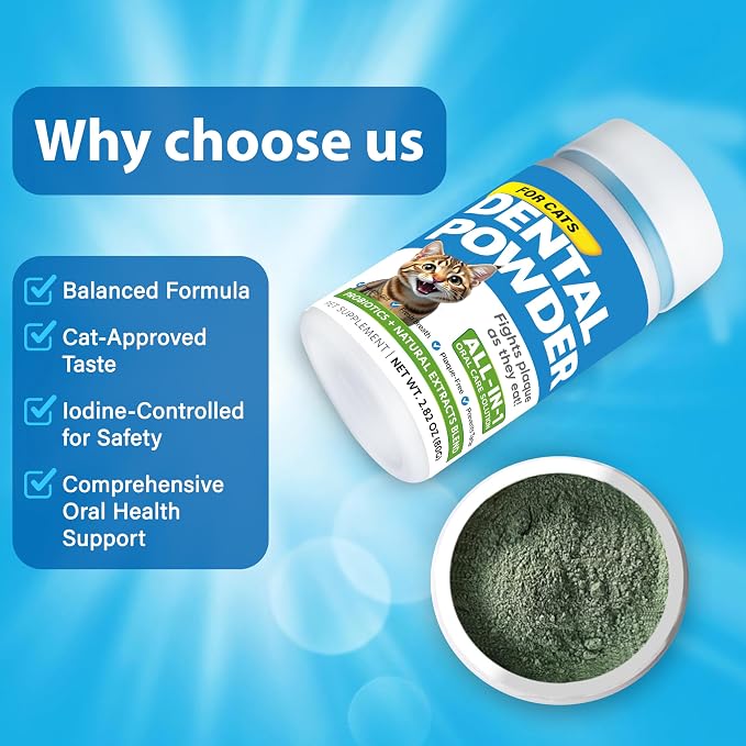 Cat Dental Powder, Bad Breath Tartar Control, Help Gingivitis and Stomatitis | Plaque Off with Natural Extracts & Probiotics