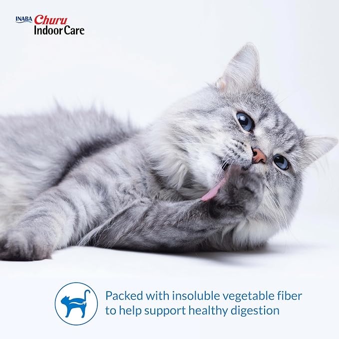 INABA Churu Indoor Care for Hairball Control, Functional Lickable Cat Treat with Taurine & Green Tea Extract, 0.5oz Each, 60 Tubes Total, Tuna & Chicken Variety