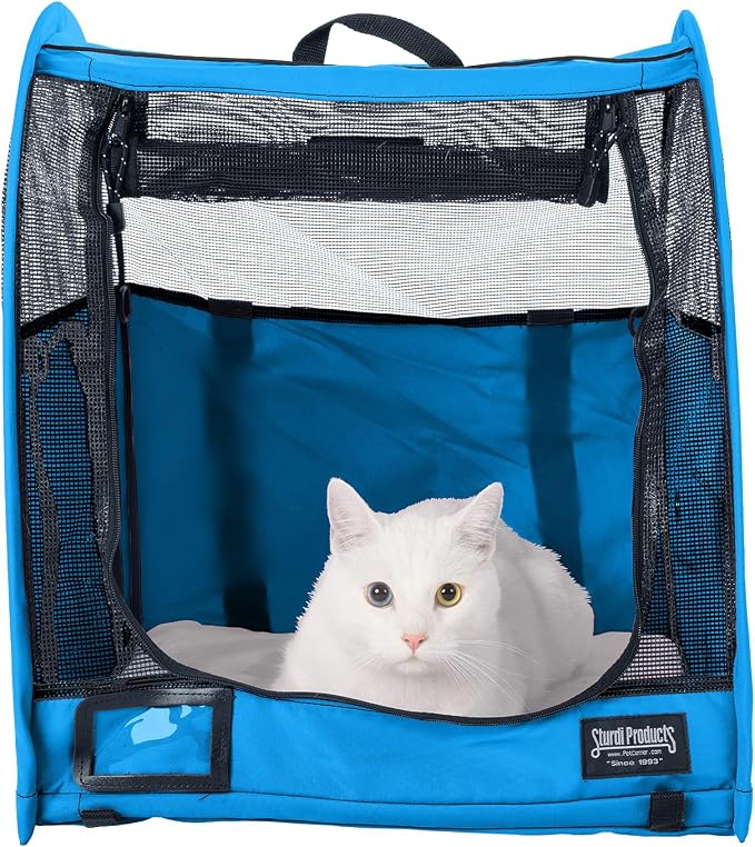 STURDI Small Pop-Up Kennel Cargo Portable Pet Bag | Collapsible Travel Pet Crate for Cats & Dogs | Single, Blue Jay