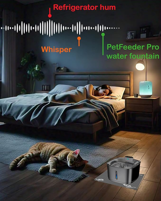 Stainless Steel Cat Water Fountain 3.2L/108oz Kitty Cat Water Fountain Cordless Battery Operated Pet Water Fountain Bundle