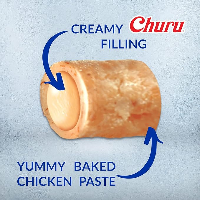 INABA Churu Bites for Cats, Soft Baked Chicken Churu Filled Cat Treats with Green Tea Extract, 0.35 Ounces Each Tube, 24 Tubes Total, 4 Flavor Variety