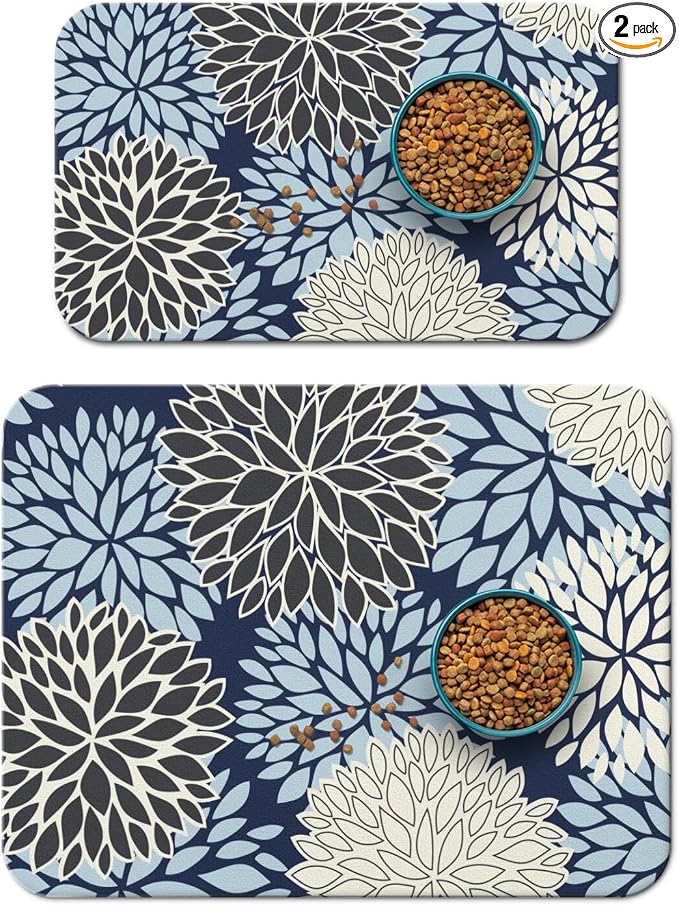 Dog Food Mats 2 Pack for Floors, Absorbent and Quick-Drying Pet Cat Food Mat,Anti-Fouling and Easy-to-Clean Pet Feeding Mat,Dog Bowl Mat for Messy Drinking Water Bowls 12"x 20"+18x24