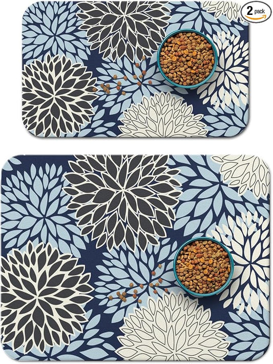 Dog Food Mats 2 Pack for Floors, Absorbent and Quick-Drying Pet Cat Food Mat,Anti-Fouling and Easy-to-Clean Pet Feeding Mat,Dog Bowl Mat for Messy Drinking Water Bowls 12"x 20"+18x24