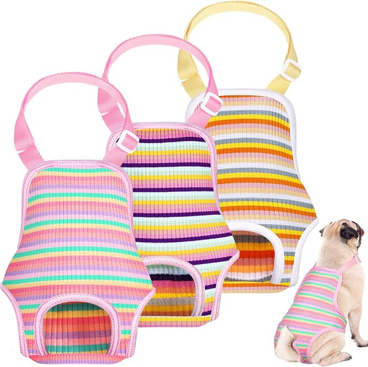 Nuanchu 3 Pcs Female Dog Diaper Sanitary Panties with Adjustable Suspender, Washable Reusable Doggie Diapers for Small Medium Large Dog in Heat Period Menstrual Pet Cats Ducks(Rainbow Pattern,S)