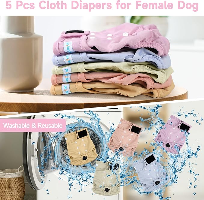 5Pcs Washable Reusable Female Dog Diapers Puppy Doggy Doggie Diapers for Female Dogs Small Medium Large Period Panties in Heat, X-Large