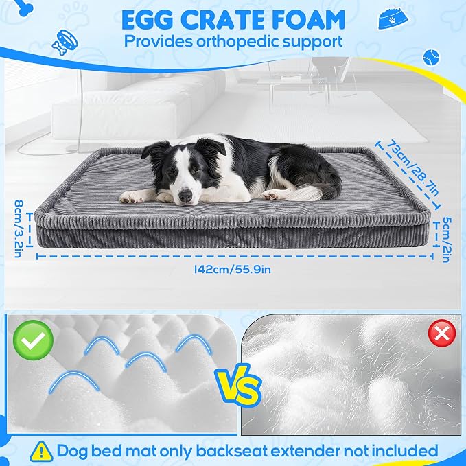 Dog Car Bed, Non-Slip Backseat Extender Pet Mat, Removable Washable Dog Bed for SUVs, Sedans & Trucks, Anti-Slip Travel Bed for Dogs, Easy Clean & Scratch-Proof & Comfort 56" Lx28.7 M×2" H Dark Gray