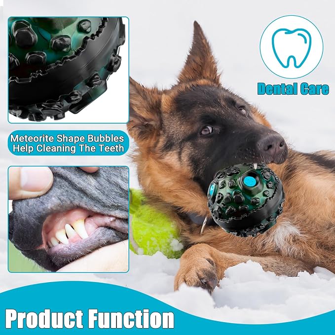 Honoson 2 Pcs Dog Ball for Aggressive Chewers, Indestructible Interactive Dog Toy with Squeaky Giggle, Elastic Rubber Wobble Chew Toy for Small Medium Large Dogs, Teeth Cleaning (Lake Blue,Yellow)