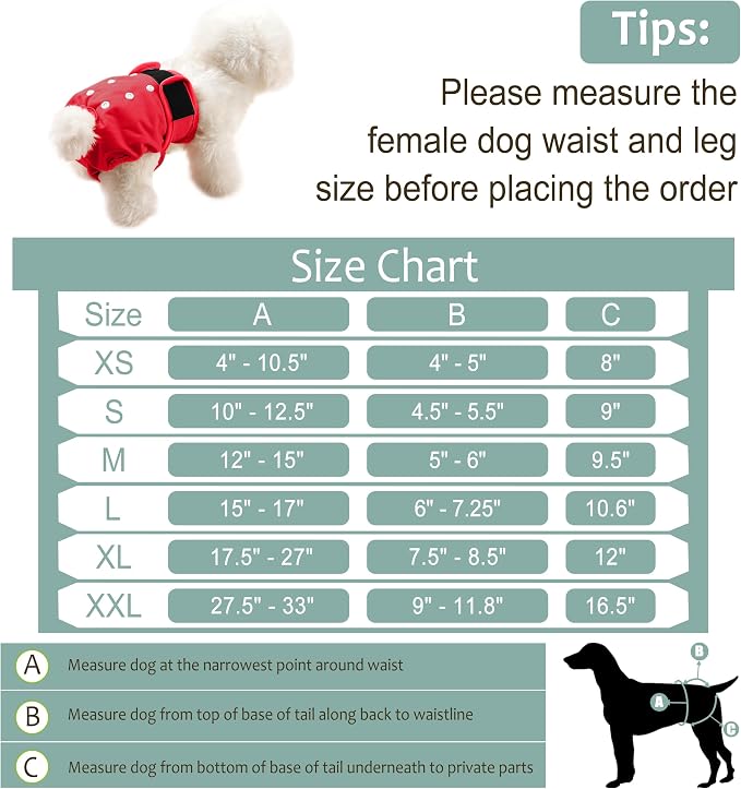 Female Dog Diapers 5Pcs - Premium Reusable Diapers for Doggie in Heat - Highly Absorbent Dog Diapers Female for Pet Incontinence, Red, XL