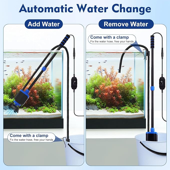 AQQA DC 36W Electric Aquarium Vacuum Gravel Cleaner 6-in-1 Multifunctional Fish Tank Cleaning Kit for Remove Dirt, Change Water, Wash Sand, Turtle Water Shower, Water Circulation with Adjustable Power