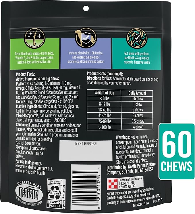 Purina Pro Plan Veterinary Supplements Multi Care Canine Chews for Dogs, with Omega 3, Supports Skin, Immune and Gut Health - 30ct Pouch (Pack of 2)