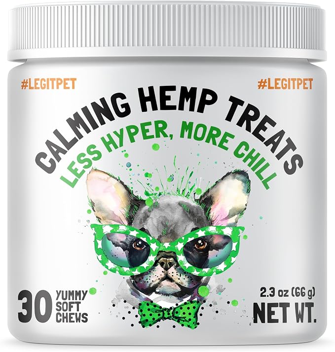 LEGITPET Calming Hemp 30 Treats for Dogs Made in USA with Organic Hemp and Turmeric Curcumin Hip & Joint Dogs Supplement Anti-Inflammatory Support 120 Chewa