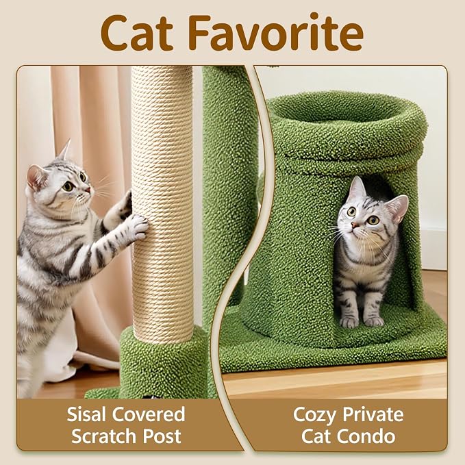 Cat Tree Tower Scratch Post Stand for Indoor, 41" Compact Palm Tree Kitten House Condo with Cozy Bed for Small Cats, Space Saving Design, Supports Climber Scratching Playing and Rest
