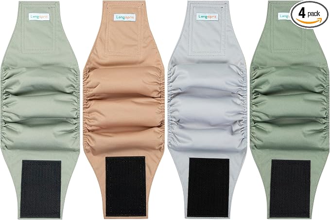 Male Dogs Diapers Belly Bands(4Pack), Washable Reusable Male Boy Doggy Wraps Panties for Doggie Puppy Pooping Potty Training Incontinence Marking Pañal para Perro Brown Gray Green Cyan Large