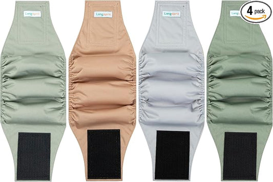 Male Dogs Diapers Belly Bands(4Pack), Washable Reusable Male Boy Doggy Wraps Panties for Doggie Puppy Pooping Potty Training Incontinence Marking Pañal para Perro Brown Gray Green Cyan X-Large