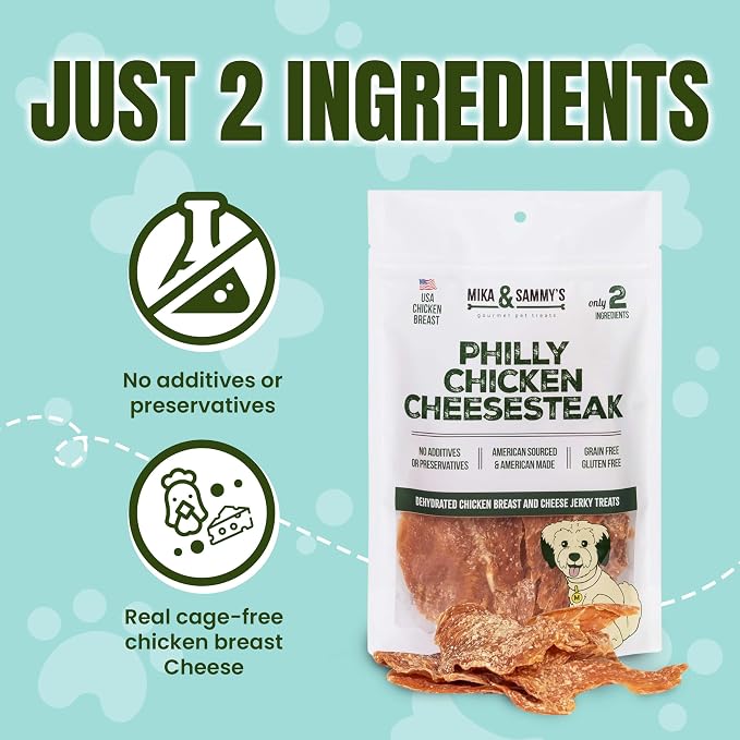 Mika & Sammy's Gourmet Jerky Dog Treats Made in the USA. (Chicken Cheese 5 0z)