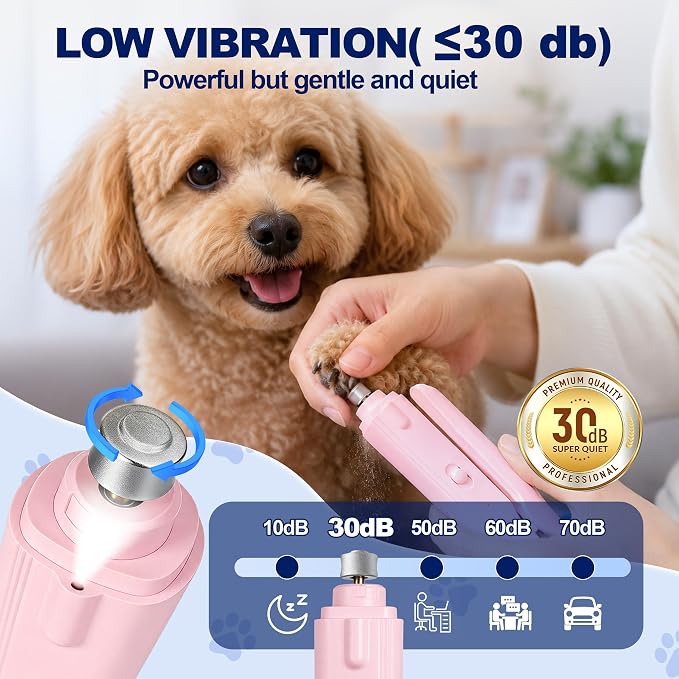 2-in-1 Dog Nail Clippers with Light - Electric Pet Nail Grinder Quiet for Small Large Dogs & Cats, LED Prevent Over Cutting, USB-C Rechargeable Safety Guard Grooming Kit for Black Nails, Pink