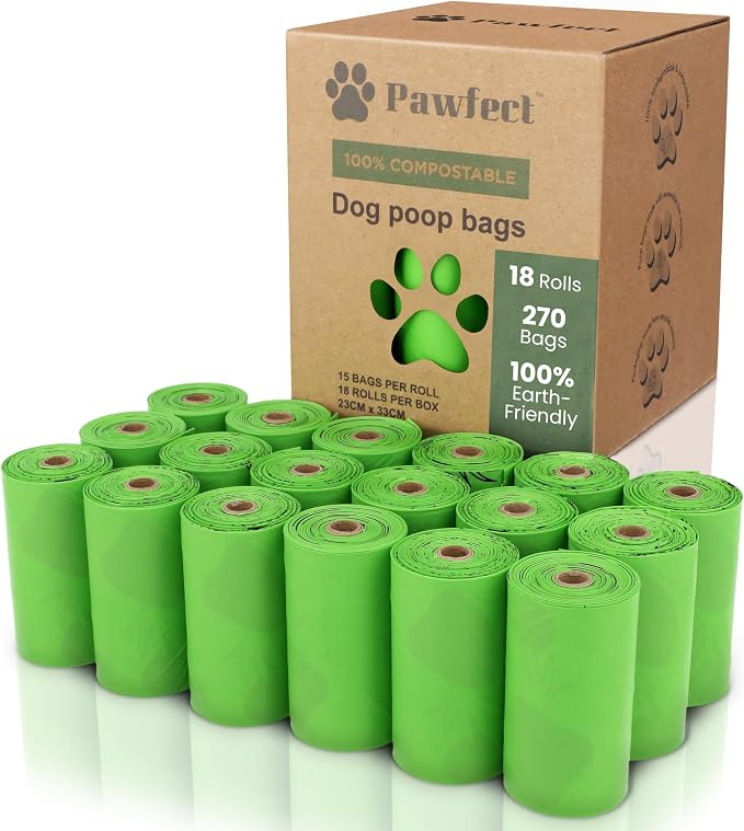 100% Home Compostable Dog Poop Bags - ASTM D6400 & EN 13432 Certified - 18 Rolls of Biodegradable Dog Poop Bags - 270 Bags