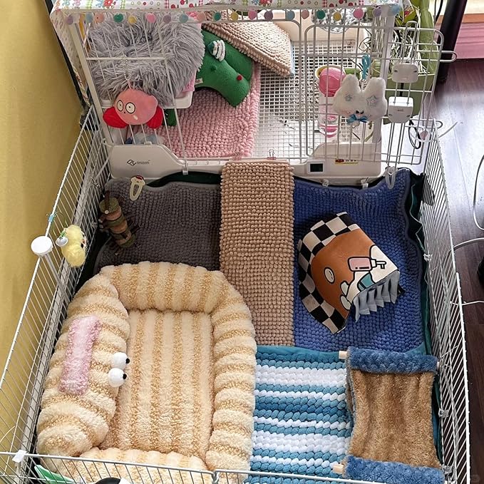 Oncpcare 2 Pcs Guinea Pig Cage Liner Washable, Bunny Rugs Guinea Pig Cage Bedding Reusable Rabbit Mat Animal Sleeping Pad Bed (Grey)