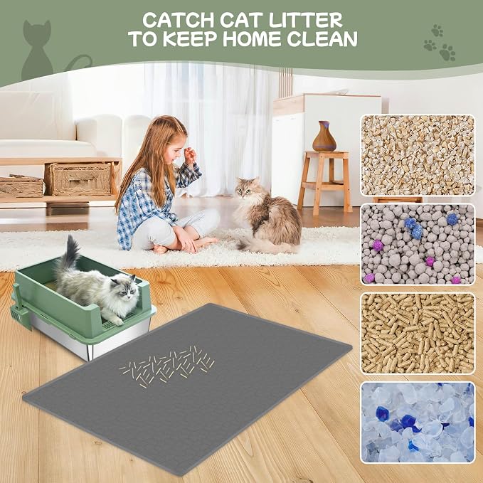 Homegroove 2Pcs Silicone Cat Litter Box Mat, 34"x22" Large Litter Box Mat for Litter Trapping, Waterproof Kitty Litter Mat for Indoor Cats, Cat Litter Catcher Mat for Floor, Non-Slip, Easy to Clean