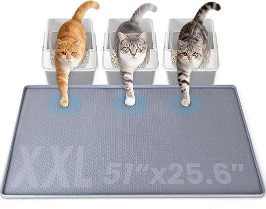 Silicone Cat Litter Mat, XXL 51''×25.6'' Litter Box Mat, Waterproof Floor Mat for Pets, Litter Trapping, Easy to Clean, Soft on Paws (Dark Grey)