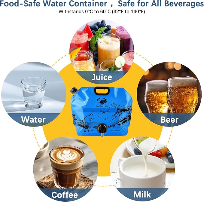 Water Jug Camping 2.1 Gallon Collapsible with Spigot, BPA Free Portable Water Pouch Foldable Water Bags for Outdoor Hiking, Travel and Emergency & Water Storage Containers (Blue-2Pcs)