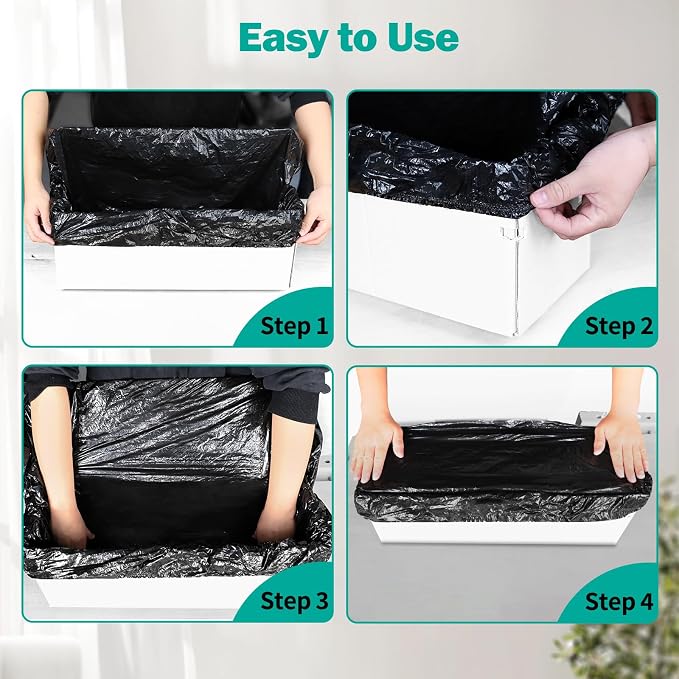 Trash Bags Compatible with Popur X5 Litter Box - with Elastic Band, Thickened Design for Popur X5 Self-Cleaning Cat Litter Box/Home Trash Bags -Black (50 Pcs)