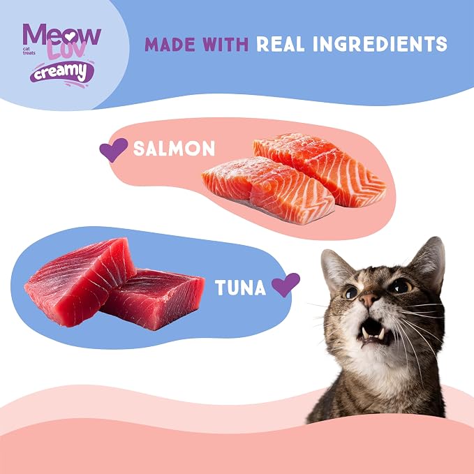 Ultra Chewy Meow Luv Lickable Cat Treats for Cats - Tuna Flavor Squeeze Tubes - Carrageenan Free, No Artificial Preservatives - Prebiotic Fiber, L-Taurine & Milk Thistle - 0.5 oz Tubes, Pack of 10
