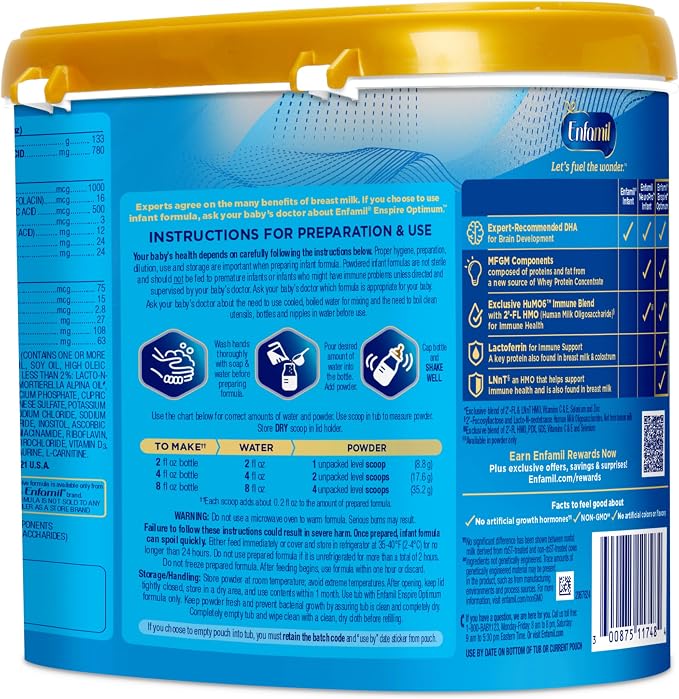 Enfamil Optimum (Enspire), Our Closest Formula to Breast Milk, Immune-Supporting Lactoferrin and Brain-Supporting DHA Baby Formula, 20.5 Oz, Pack of 4