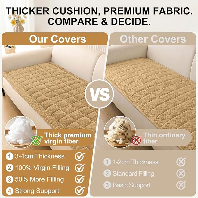 Smiry Couch Cover for Dogs, Non Slip Fuzzy Pet Sofa Covers Washable for 2-3 Cushion Couch, Soft Thick Furniture Protector for Cats Dogs, Against Fur, Dirt, Scratch Resistant (Camel, 35.4"x63")