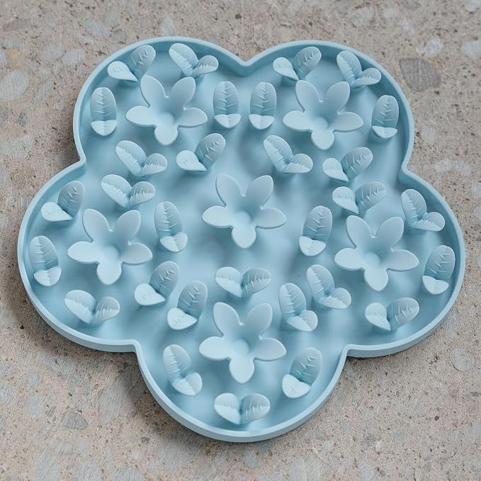 Dexypaws: Enrichment Snuffle Mat: Sky Blue Flower - Textured Dog Feeding Pad, Food Grade Silicone, Spread Food &Treats, Pet Soothing, Suction Back