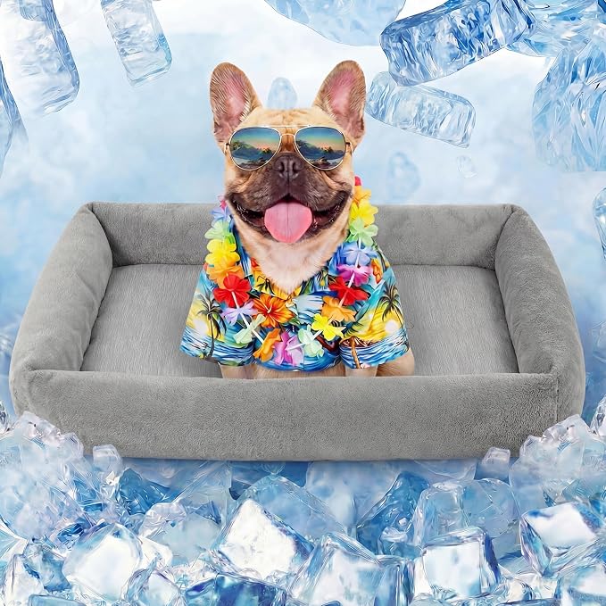 Cooling Dog Bed for Large Dogs - Removable Inner Cushion & Reversible Design (Ice‑Silk Cooling Layer | Sherpa Fleece Layer), Non‑Slip Bottom Washable Medium Mat for Crates, Beds, Sofas 24" × 15"