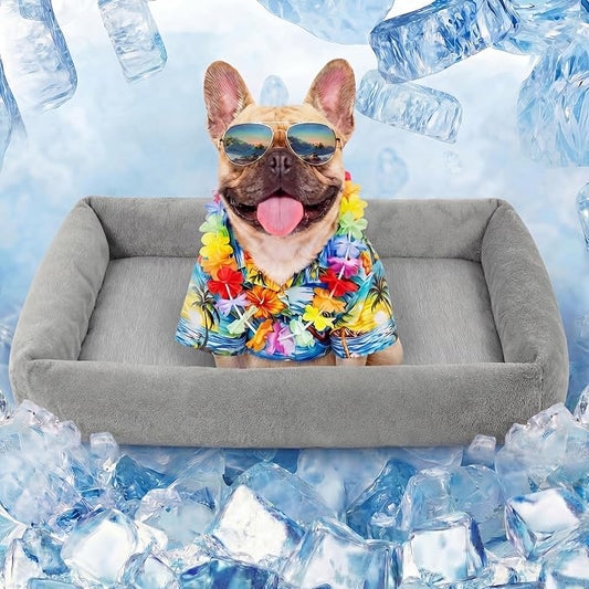 Cooling Dog Bed for Large Dogs - Removable Inner Cushion & Reversible Design (Ice‑Silk Cooling Layer | Sherpa Fleece Layer), Non‑Slip Bottom Washable Medium Mat for Crates, Beds, Sofas 24" × 15"