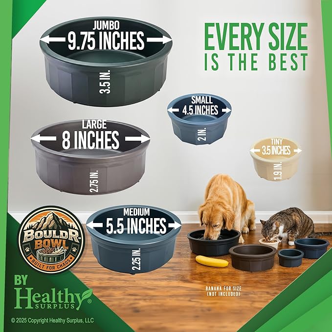 Pet Crock Bowl - 2 Pack – Thick Durable Plastic (Green, 96oz Jumbo) Non-Tip Food & Water Dish for Dogs, Cats - Indoor/Outdoor - Chew Resistant, Easy Clean BouldrBowl from Healthy Surplus®