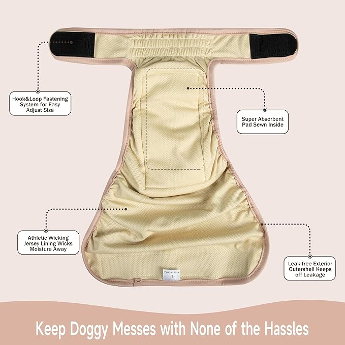 Langsprit Female Dog Diapers No Tail Hole,Reusable Puppy French Bulldog Diapers Female for Period Heat,Washable Doggy Doggie Diapers for Female Dogs Small Medium Large Size（XL.Pink,Green,Black）