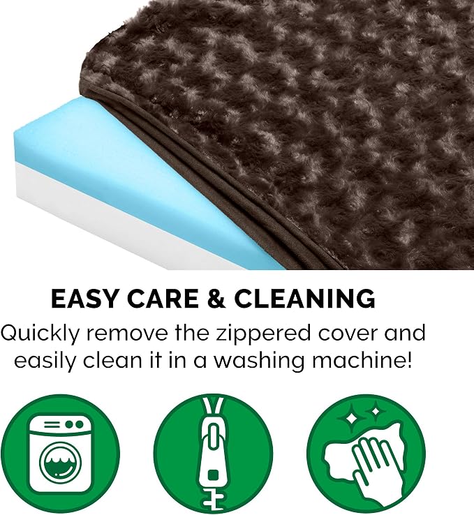 Furhaven Cooling Gel Dog Bed for Large Dogs w/ Removable Washable Cover, For Dogs Up to 95 lbs - Ultra Plush Faux Fur & Suede Mattress - Chocolate, Jumbo/XXL