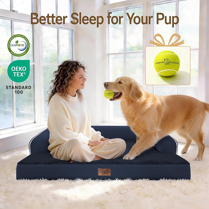 Comfort Expression Extra Large Dog Bed - Orthopedic Pet Bed with Washable Removable &Waterproof Cover Sofa Pet Couch with Foam Support for Big Size Dogs with Bolster, 45x35