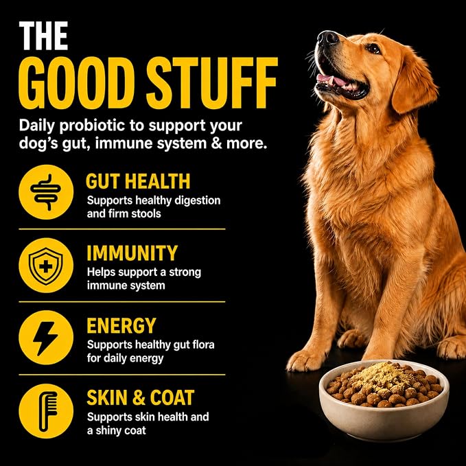 Koby Dog Probiotic Powder, 7B CFU with 8 Strains for Diarrhea, Sensitive Stomach & Gut Health, USDA Organic, Vet Developed, Bone Broth, 60 Scoops